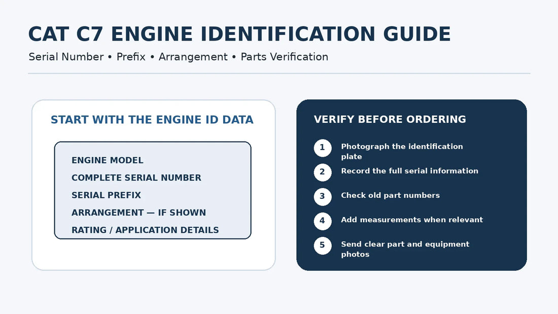 CAT C7 engine identification guide for serial number prefix arrangement and parts verification