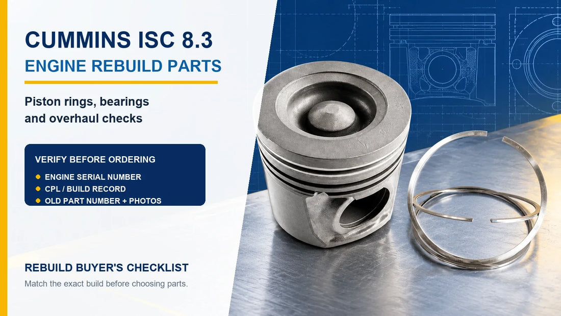Cummins ISC 8.3 engine rebuild parts guide with piston rings and ordering checklist