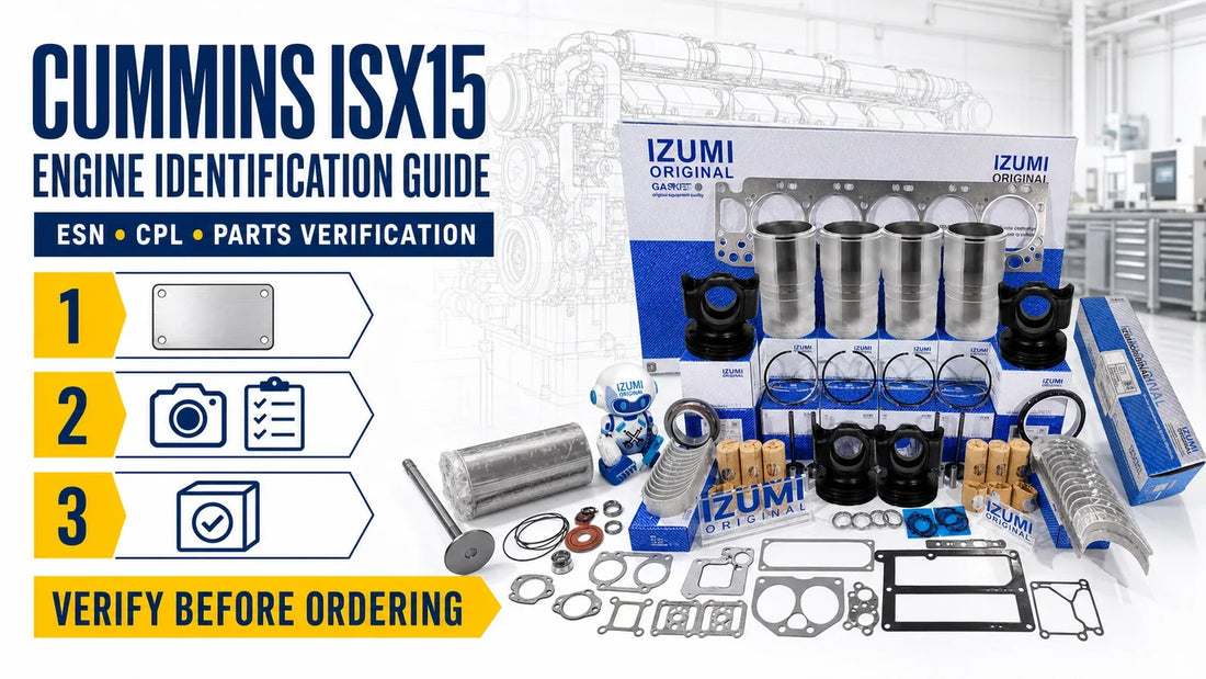 Cummins ISX15 engine identification guide cover showing ESN CPL and parts verification steps