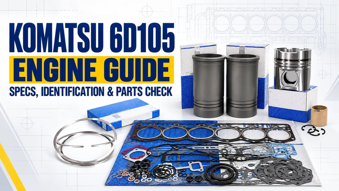 Komatsu 6D105 engine guide cover with cylinder liners, piston, rings and gasket kit
