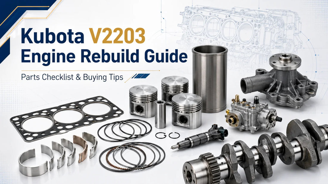 Kubota V2203 engine rebuild guide with pistons liner bearings gasket crankshaft and pump parts