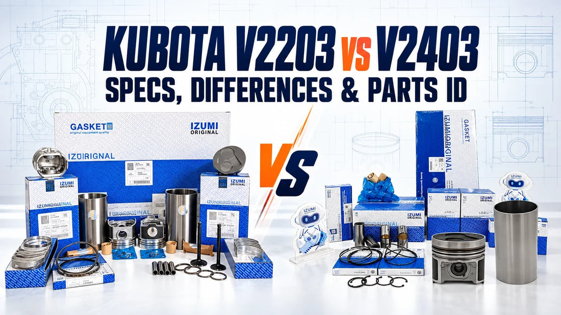 Kubota V2203 vs V2403 comparison cover with overhaul parts kits